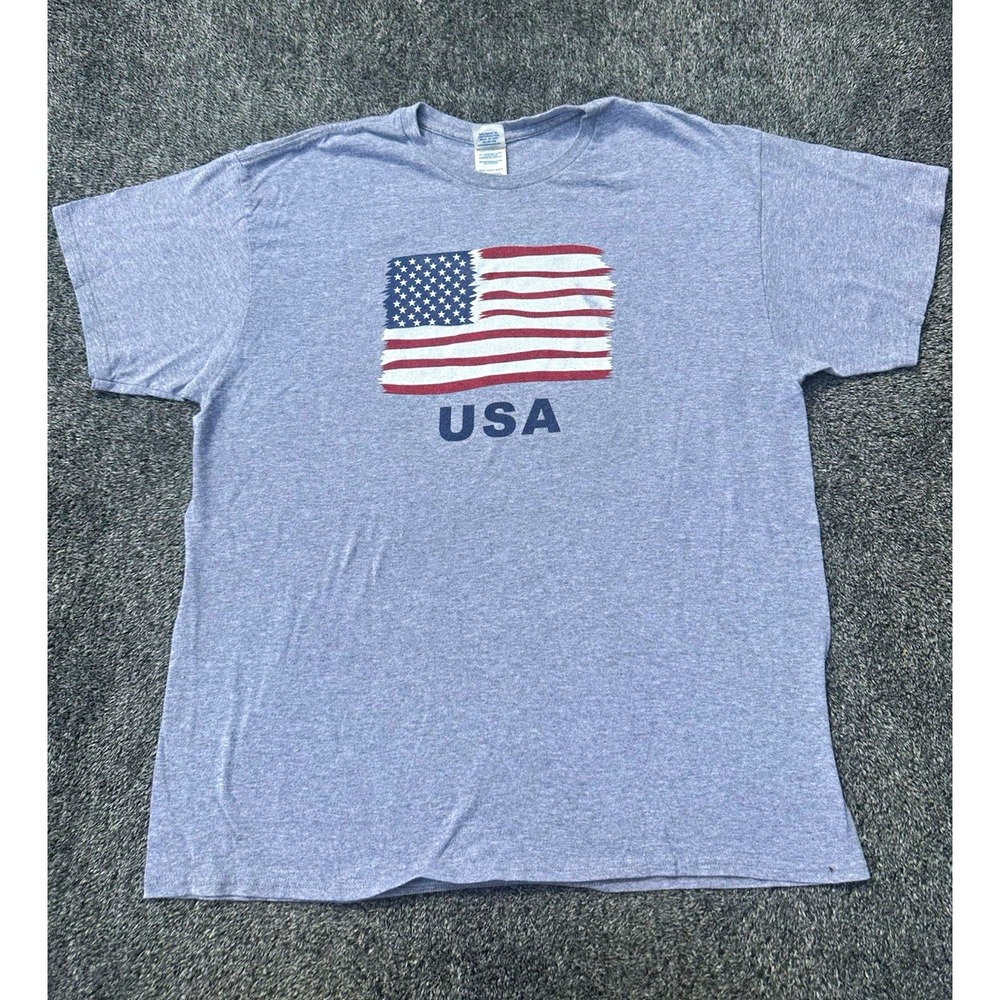 Delta Pro Weight USA American Flag T Shirt Mens XL Gray Patriotic Graphic Tee